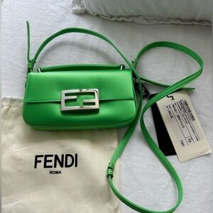 Fendi Green Satin Mini Baguette, NEW!